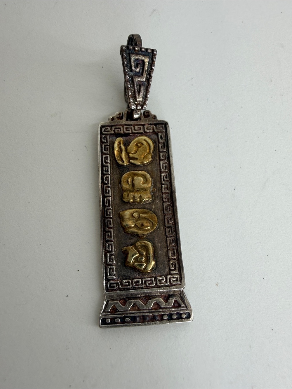 Vintage Signed TASMAN Mexico Sterling Silver Maya Glyph Cartouche Pendant